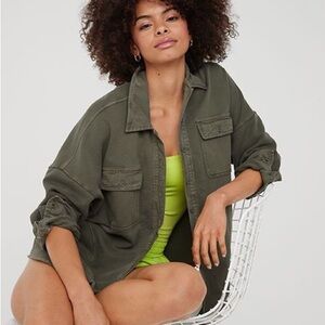 Aerie OFFLINE Throwback Olive Green Shacket Jacket – Size L Relaxed Fit